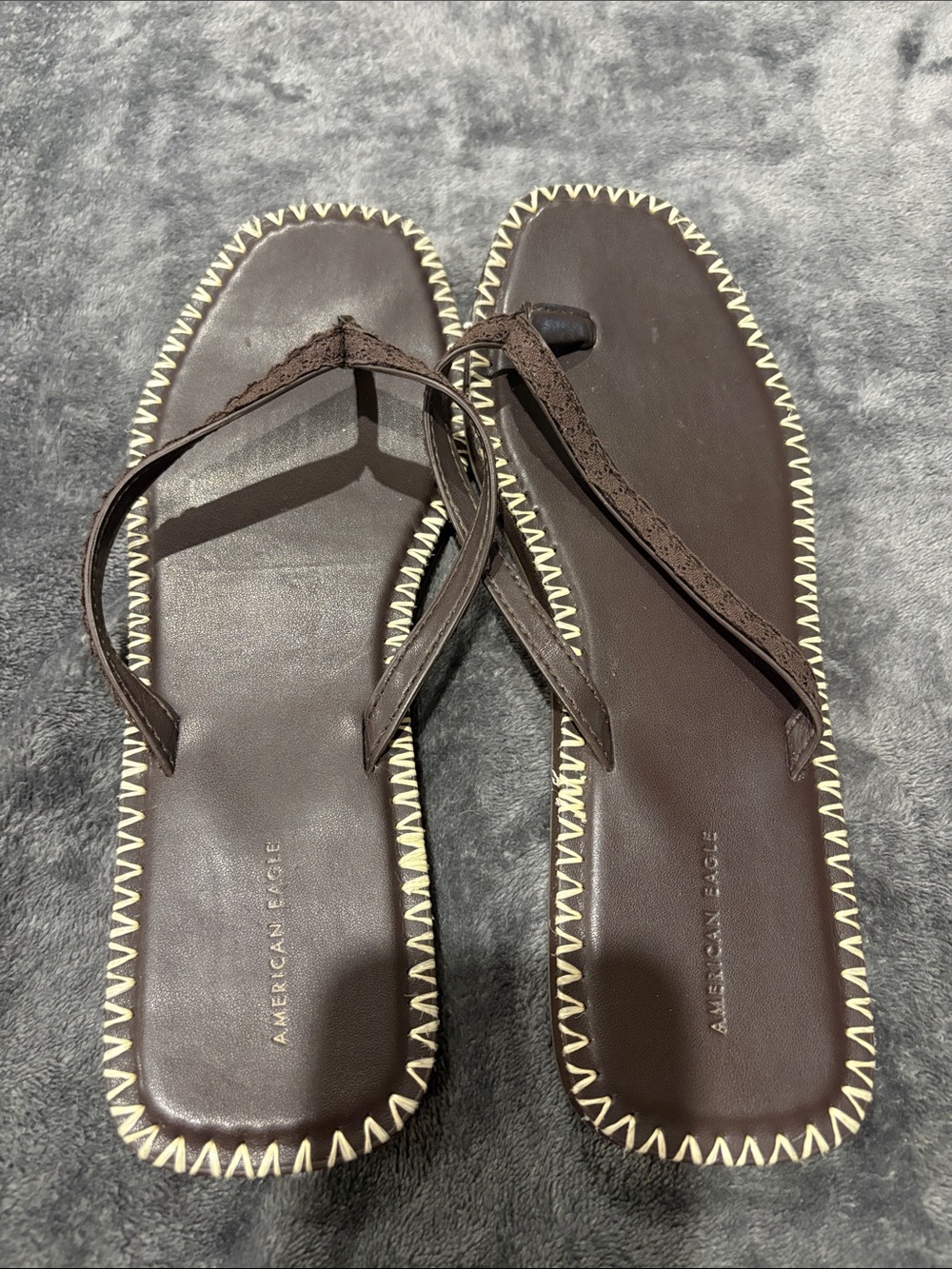 American Eagle Outfitters Brown Thong Sandals with Cream Stitching